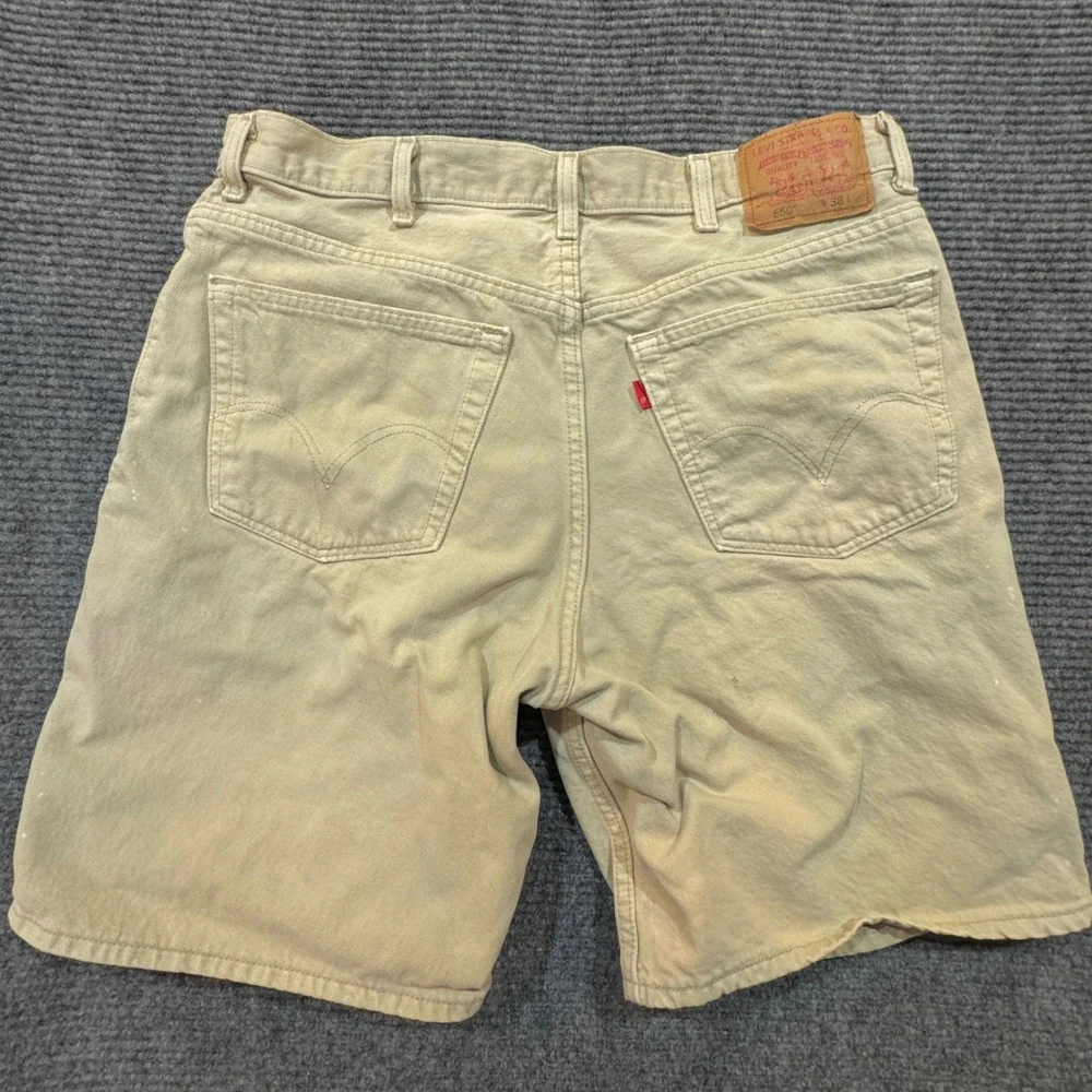Vintage USA Made Levi's 550 Relaxed Fit Denim Shorts W38 Blank Tab Stone Khaki